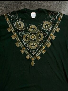 Brush Works Graphic T-Shirt Green with Gold Studs